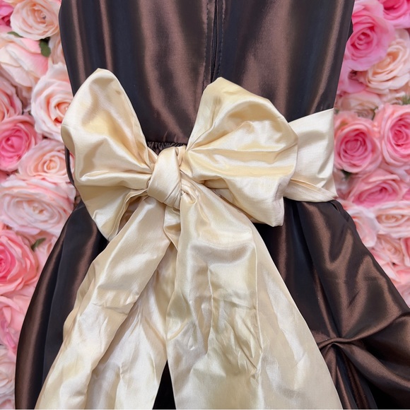 Little Girls Ankle Length Brown Taffeta Dress - Picture 8 of 8